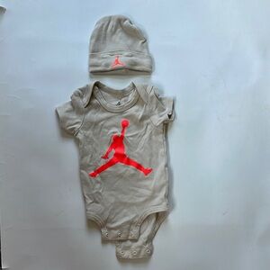Jordan Gray and Red Kids Bodysuit with Hat